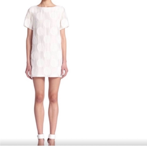 🎉HP🎉Alice + Olivia White Circle Embroidered Short Sleeve Mini Shift Dress sz XS - Picture 2 of 9